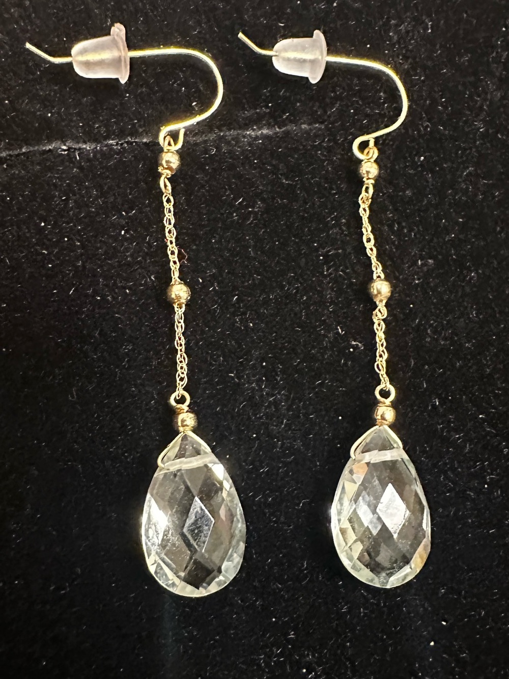 New 14K Solid Gold Earrings long dangle solid 14K gold green amethyst earrings